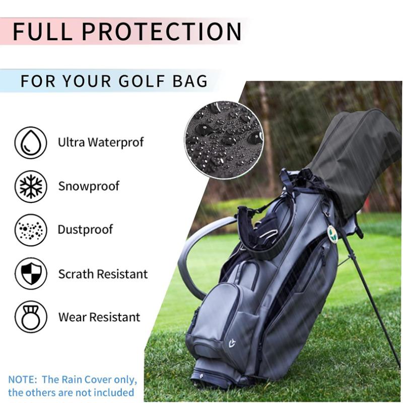 Golf Bag Stand Cart - ผ้าคลุมกันฝนสำหรับถุงกอล์ฟ ป้องกันฝุ่นและฝน ผ้าคลุมคลุมถุงกอล์ฟแบบพกพา สำหรับถุงกอล์ฟและถุงกอล์ฟแบบมีล้อ
